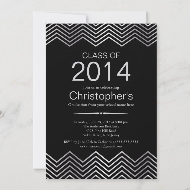 Elegant Silver Chevron Graduation Party Invitation (Front)