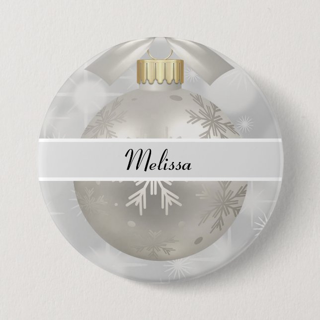 Elegant Silver Christmas Ball on Bokeh Lights 3 Inch Round Button (Front)