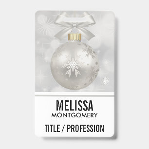 Elegant Silver Christmas Ball on Bokeh Lights Badge