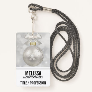 Elegant Silver Christmas Ball on Bokeh Lights Badge