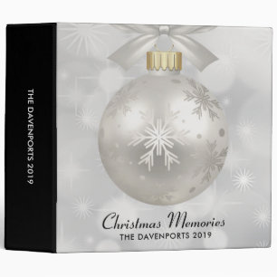 Elegant Silver Christmas Ball on Bokeh Lights Binder