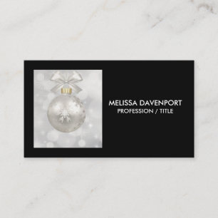 Elegant Silver Christmas Ball on Bokeh Lights Business Card