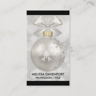 Elegant Silver Christmas Ball on Bokeh Lights Business Card