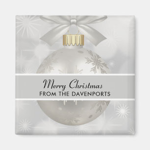 Elegant Silver Christmas Ball on Bokeh Lights Magnet