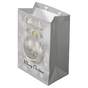 Elegant Silver Christmas Ball on Bokeh Lights Medium Gift Bag