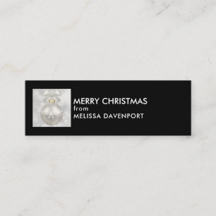 Elegant Silver Christmas Ball on Bokeh Lights Mini Business Card