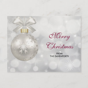 Elegant Silver Christmas Ball on Bokeh Lights Postcard