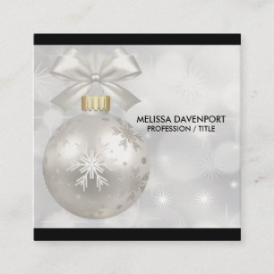 Elegant Silver Christmas Ball on Bokeh Lights Square Business Card