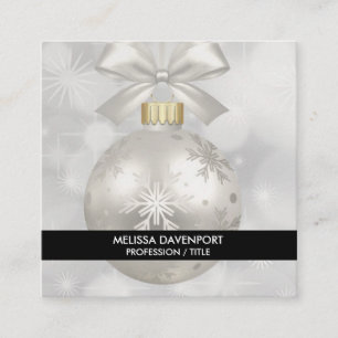 Elegant Silver Christmas Ball on Bokeh Lights Square Business Card