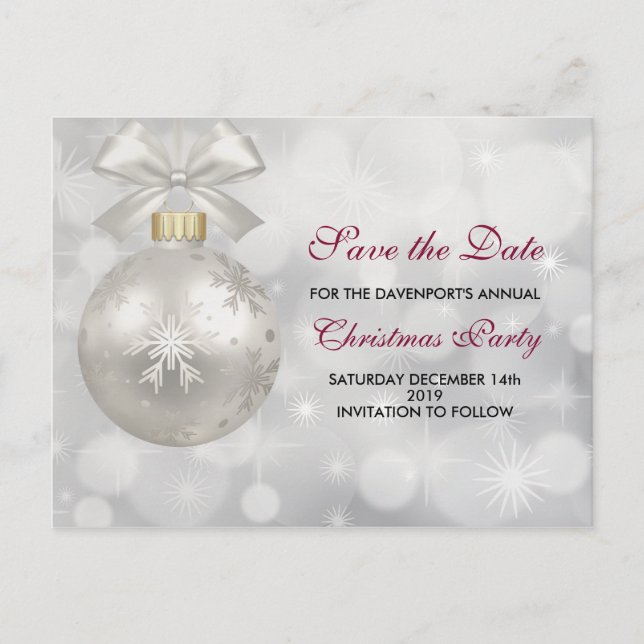 Elegant Silver Christmas Ball Save the Date Postcard (Front)