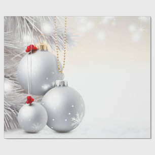 Elegant  Silver Christmas Balls Branches Holiday  Wrapping Paper