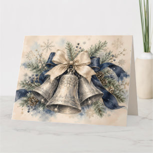 Elegant Silver Christmas Bells Watercolor Thank You Card
