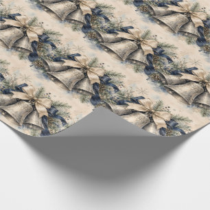 Elegant Silver Christmas Bells Watercolor Wrapping Paper