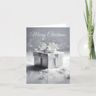 Elegant Silver Christmas Gift Box with Snowflakes  Holiday Card