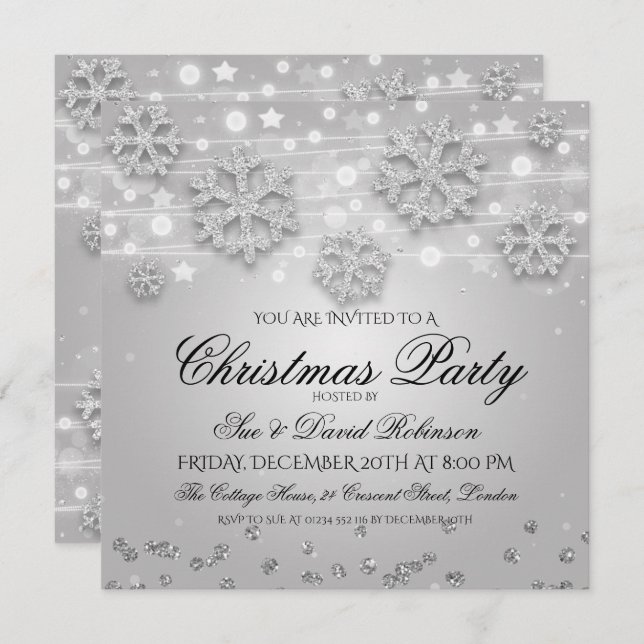 Elegant Silver Christmas Holiday Party Invitation (Front/Back)