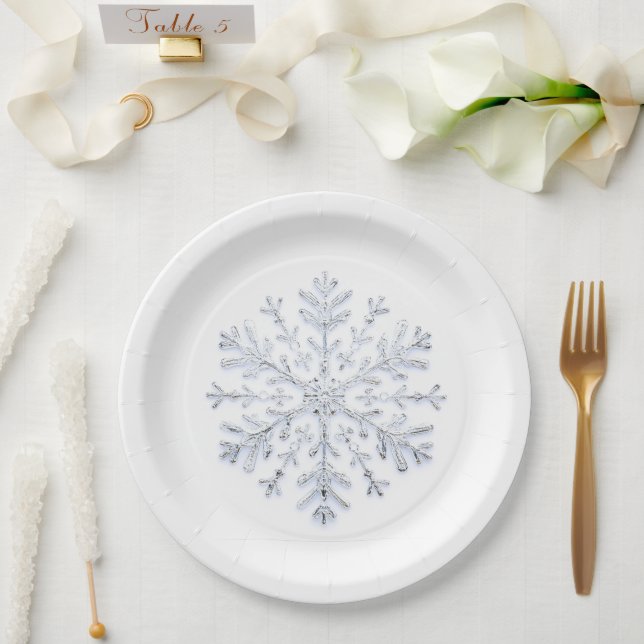 Elegant silver  Christmas snowflake Paper Plate (Wedding)