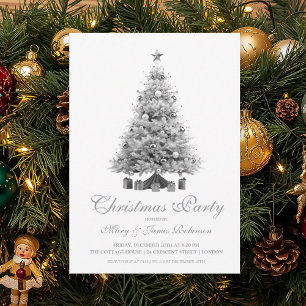 Elegant Silver Christmas Tree Holiday Party Invitation