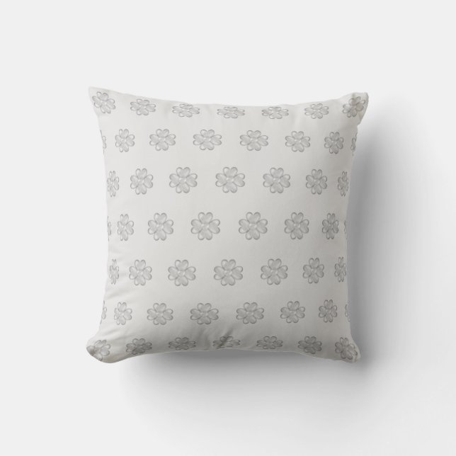 Elegant Silver Clover Pattern on Light Grey Throw Pillow (Front)