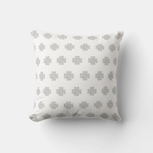 Elegant Silver Clover Pattern on White Throw Pillow