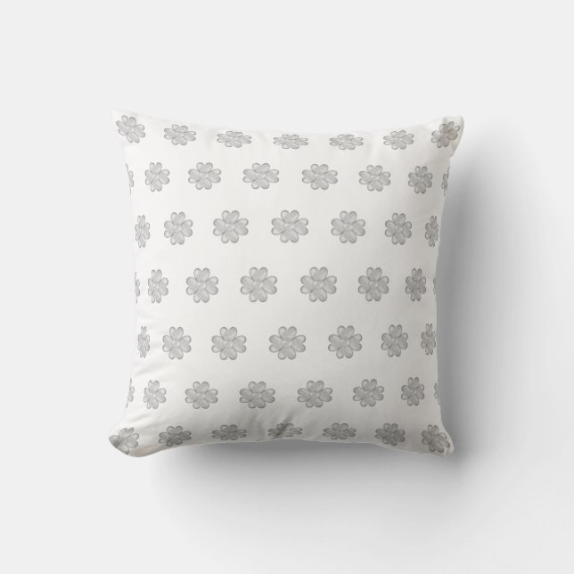 Elegant Silver Clover Pattern on White Throw Pillow (Front)