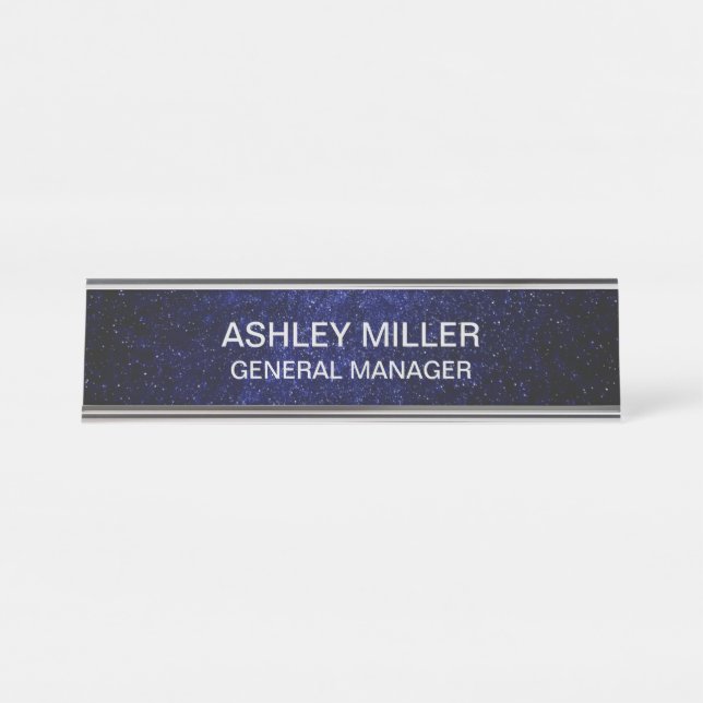 Elegant Silver Colour Text on Galaxy Blue Desk Name Plate (Front)