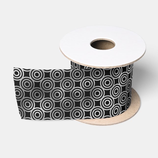 Elegant Silver Concentric Circle Art Deco Satin Ribbon (Spool)