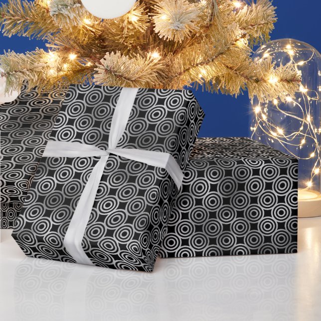 Elegant Silver Concentric Circle Art Deco Wrapping Paper (Holidays)