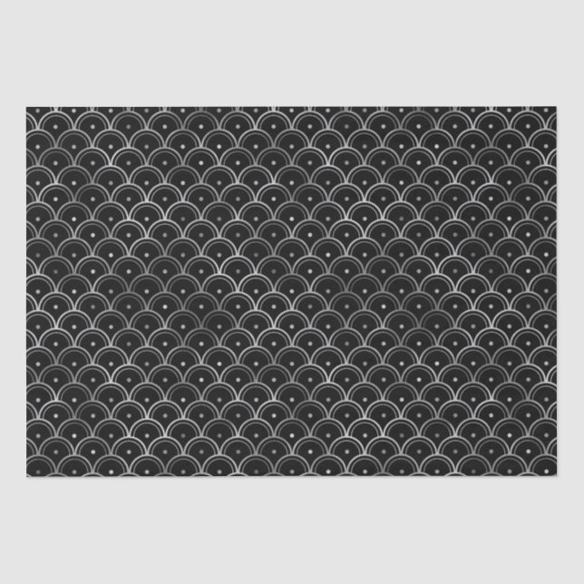 Elegant Silver Concentric Grid Art Deco Pattern Tissue Paper (Front)