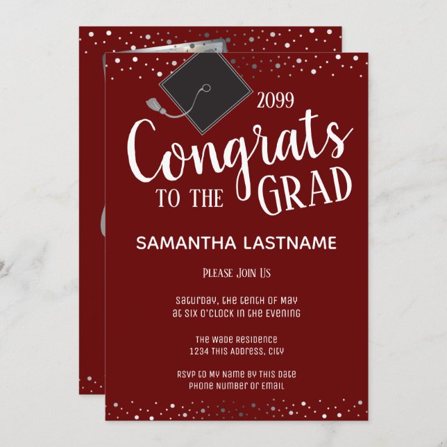 Elegant Silver Confetti Graduate Class of 2022 Invitation (Front/Back)