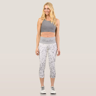 Elegant Silver Confetti on White Personalized Capri Leggings