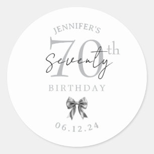 Elegant Silver Coquette Bow 70th Birthday Party Classic Round Sticker