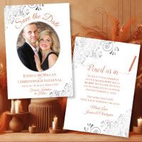 Elegant Silver & Coral on White Wedding Photo