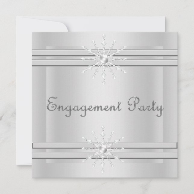 ELEGANT SILVER CRYSTAL ENGAGEMENT Semi gloss Invitation (Front)