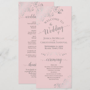 Elegant Silver Curls Blush Pink & Grey Wedding Program