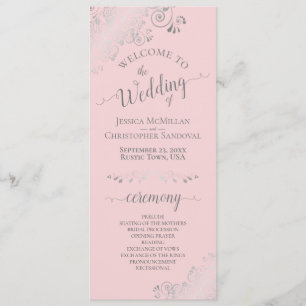 Elegant Silver Curls Blush Pink & Grey Wedding Program
