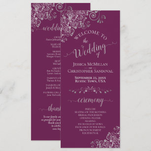 Elegant Silver Curls Cassis Purple Magenta Wedding Program