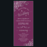 Elegant Silver Curls Cassis Purple Magenta Wedding Program<br><div class="desc">This beautiful wedding program features an elegant design with pale grey text on a cassis purple, magenta, or berry coloured background and lacy silver grey faux foil curls and swirls in the corners. The titles are written in fancy script calligraphy, and there is space for your ceremony and wedding party...</div>