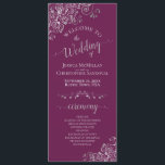 Elegant Silver Curls Cassis Purple Magenta Wedding Program<br><div class="desc">This beautiful wedding program features an elegant design with pale grey text on a cassis purple, magenta, or berry coloured background and lacy silver grey faux foil curls and swirls in the corners. The titles are written in fancy script calligraphy, and there is space for your ceremony and wedding party...</div>