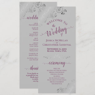 Elegant Silver Curls Cassis Purple on Grey Wedding Program