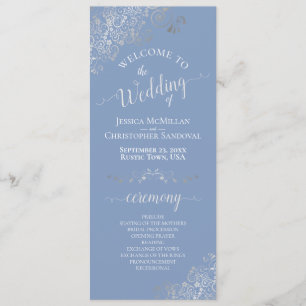 Elegant Silver Curls Dusty Blue Periwinkle Wedding Program