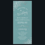 Elegant Silver Curls on Teal or Turquoise Wedding Program<br><div class="desc">This beautiful wedding program features an elegant design with white text on a teal or turquoise coloured background and lacy silver grey faux foil curls and swirls in the corners. The titles are written in fancy script calligraphy, and there is space for your ceremony and wedding party details, as well...</div>