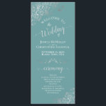 Elegant Silver Curls on Teal or Turquoise Wedding Program<br><div class="desc">This beautiful wedding program features an elegant design with white text on a teal or turquoise coloured background and lacy silver grey faux foil curls and swirls in the corners. The titles are written in fancy script calligraphy, and there is space for your ceremony and wedding party details, as well...</div>