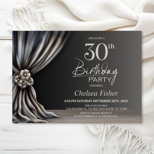 Elegant Silver Curtain 30th Birthday Party Invitation