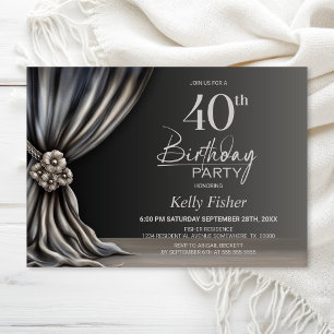 Elegant Silver Curtain 40th Birthday Party Invitation