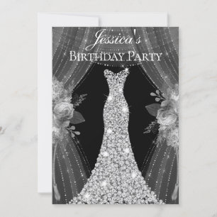 Elegant Silver Curtains Dress Birthday Party Invitation