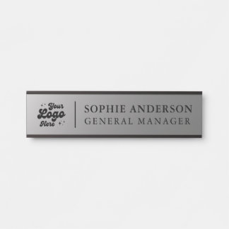Elegant Silver Custom Logo Name Job Title Door Sign