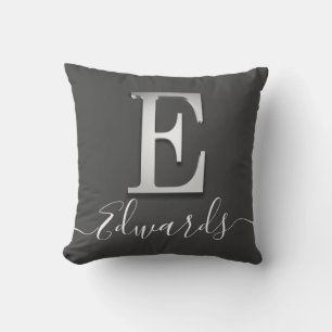 Elegant Silver Custom Monogram E Name Throw Pillow