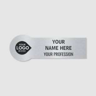 Elegant Silver Custom Your Logo Here Employee Name Tag