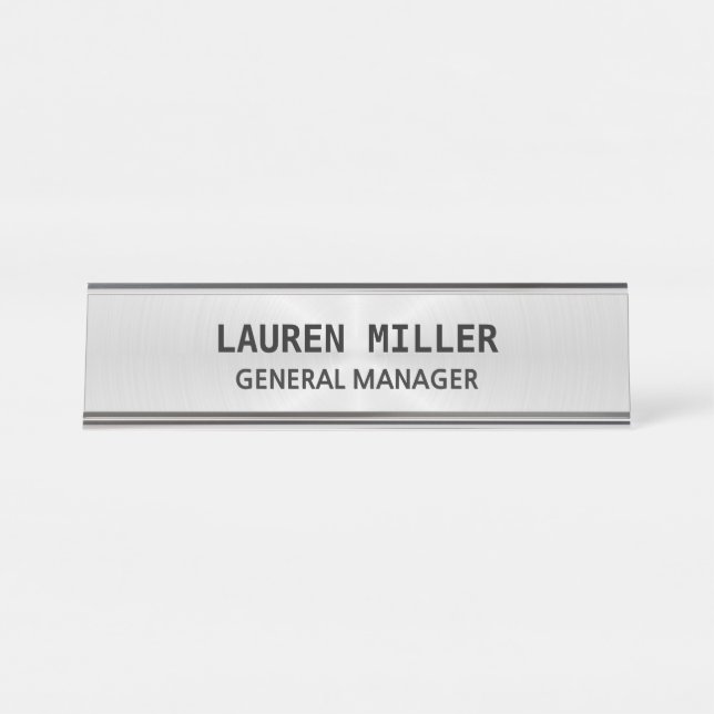 Elegant Silver Customizable Desk Name Plate (Front)
