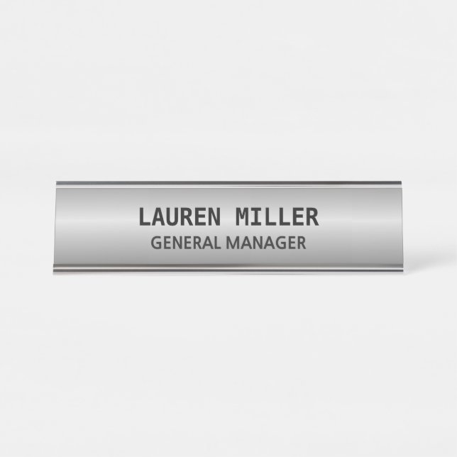 Elegant Silver Customizable Desk Name Plate (Front)